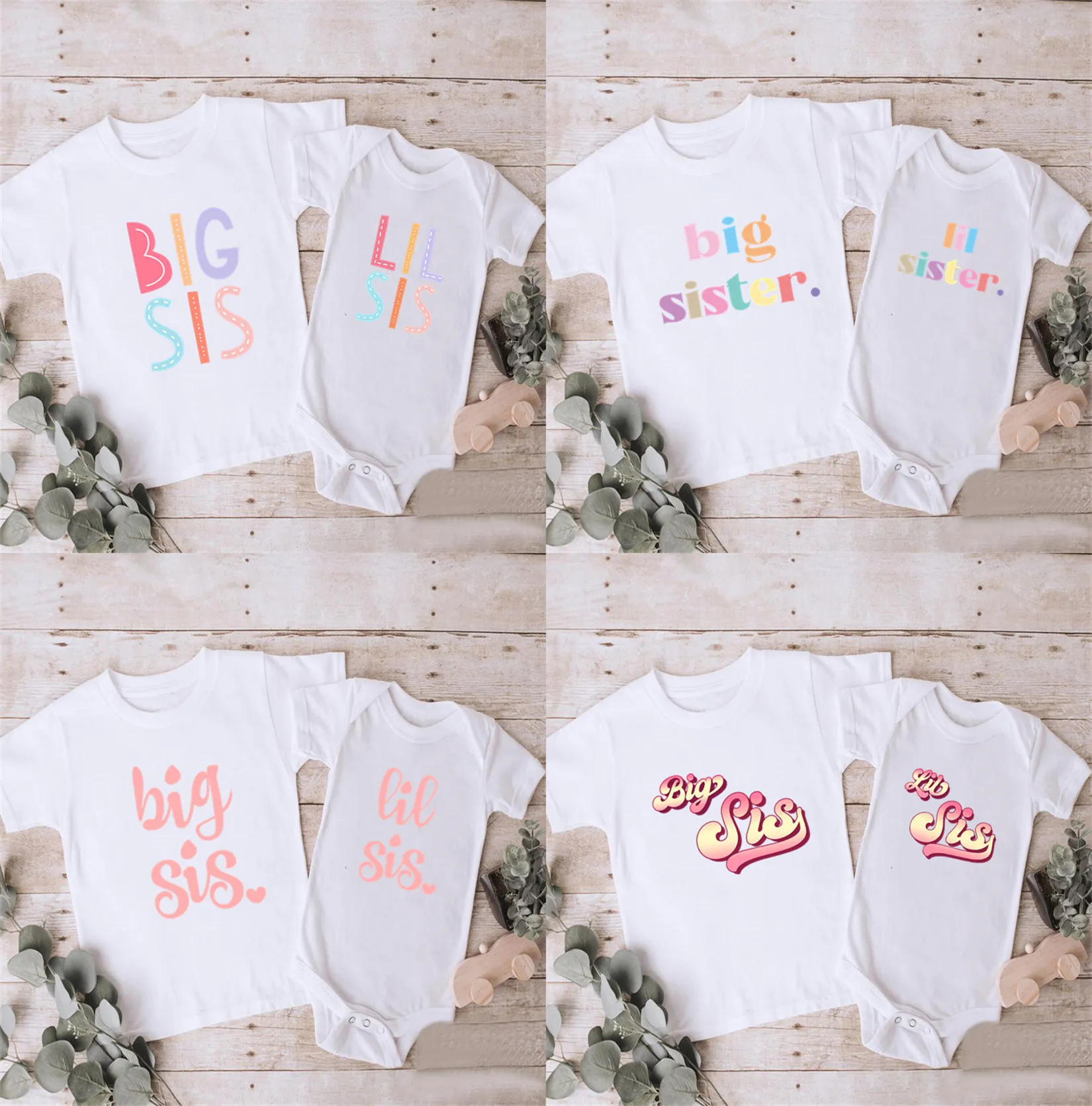 DHgate Cute Sibling Matching Outfits Summer Short Sleeve Kids T shirt and Baby Rompers for Big Sister Little Sister Baby Kids Maternity