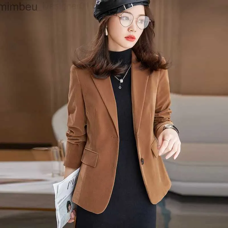 Damespakken Blazers Nieuwe Spring Fashion Women Midnight Navy Slim Velvet Blazer Office Lady Double Button Suite jas Vrouw feestkleding Geschenk C240410