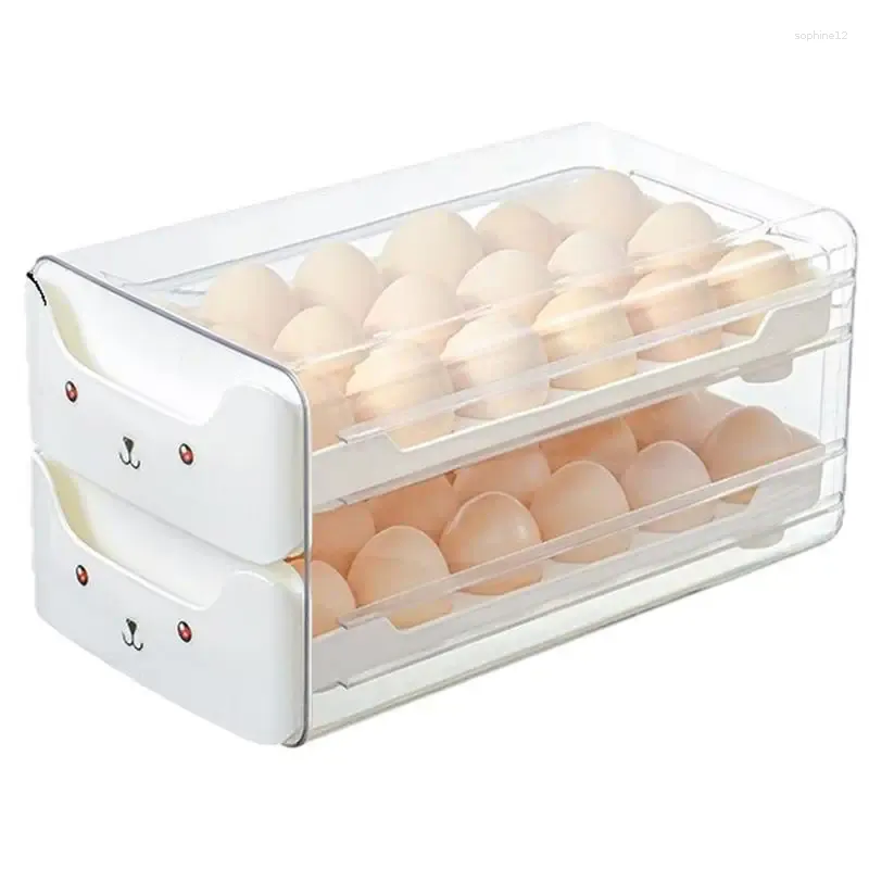 Bouteilles de rangement Boîte à œufs transparent Double couche Contauteur empilable Container pour le réfrigérateur Organizer Kitchen