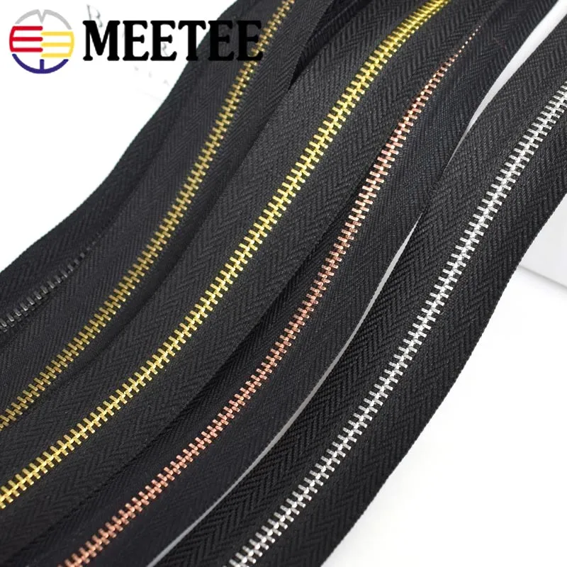 2/4Meter 3# 5# Metalen ritssluiting Tape Tas Tas Kleding Jacket Zwart Decoratieve ritssluiting per meter Reparatiekit Sewingaccessoires