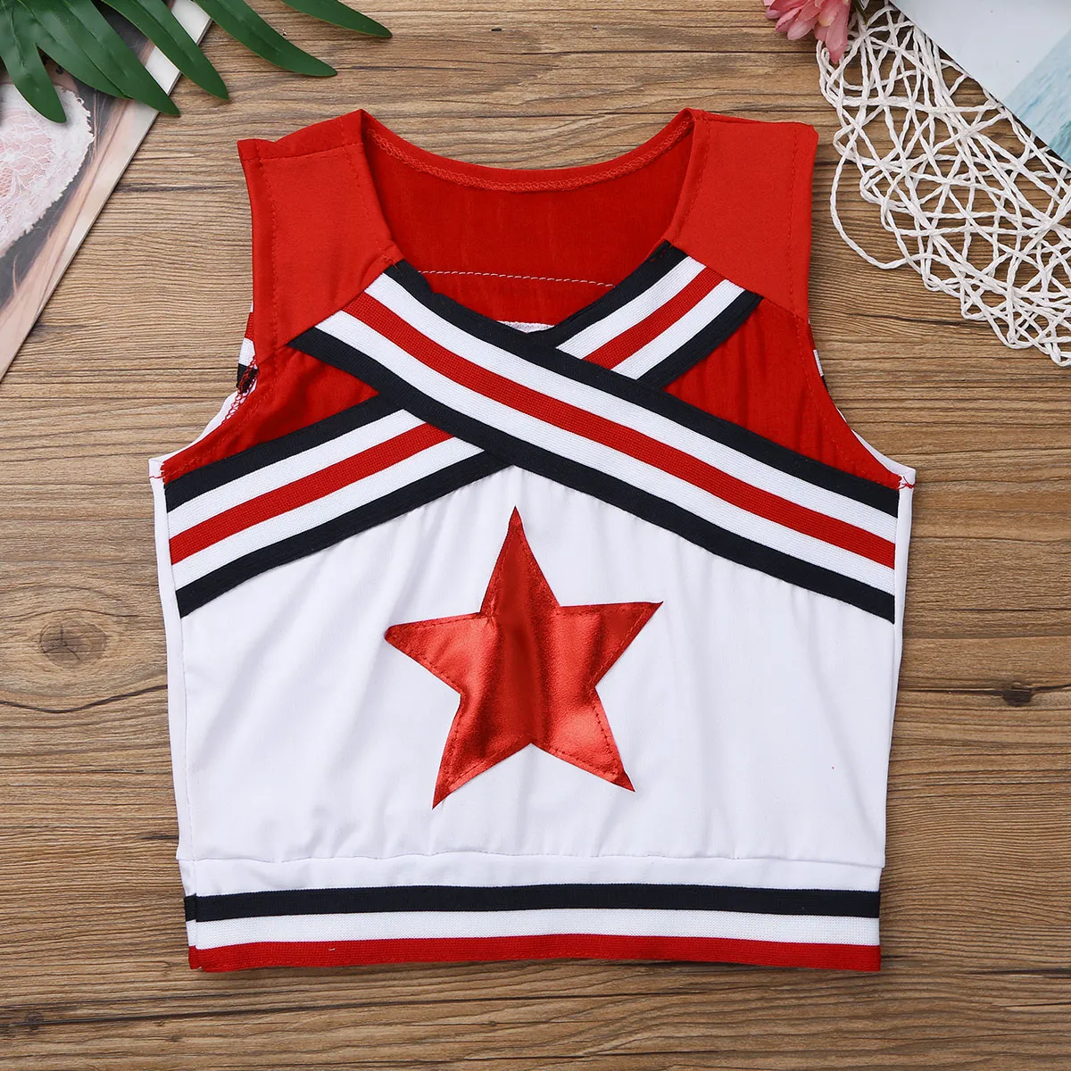 Kinder Girls Cheerleader Kostüm Outfit Applique Cheerleading Tops mit Rocksocken Tanzkleidung Karneval Cheerleading Uniformanzug