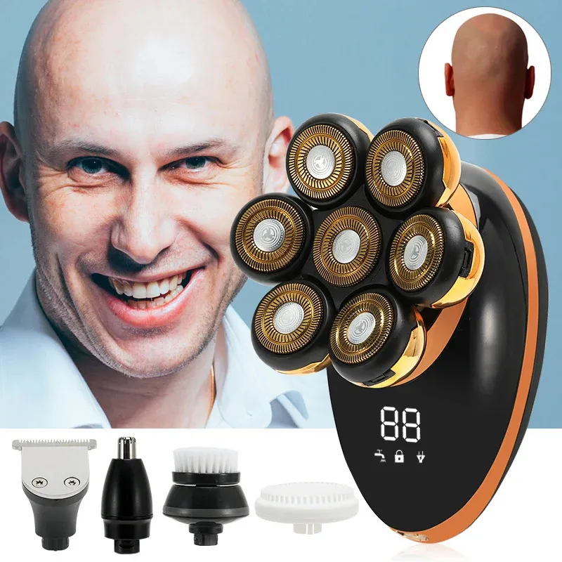 Männer 7d Floating Men Electric Raver nass trockener Bart Haar Trimmer Elektrische Rasiermesser wieder aufladbare kahle Kopfhörmaschine LCD Display 240409