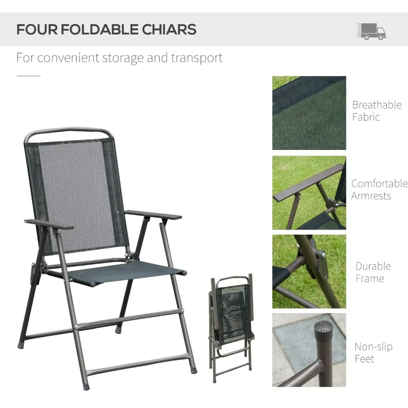 Set of Furniture for Garden Terrace or Patio with 4 Chairs 1 Table and 1 Parasol Aluminum and Polyester