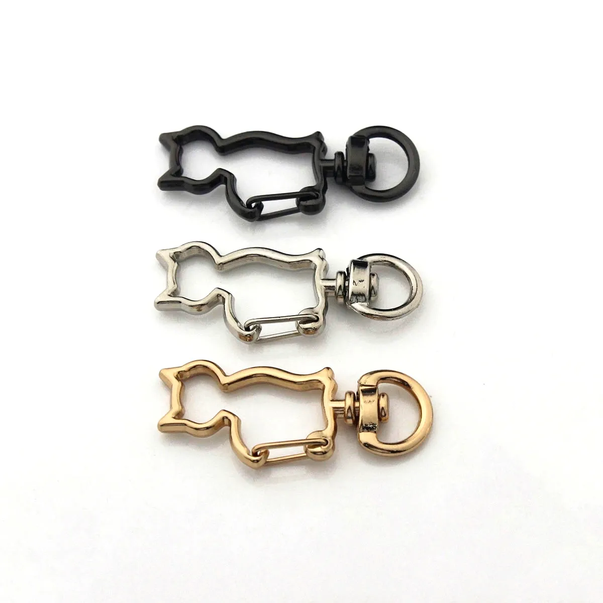 1pcs Metal Cat Shape Snap Hook New Style Clips Spring Gate Leather Craft Tiny Pet Leash Bag Strap Webbing Keychain Hooks DIY