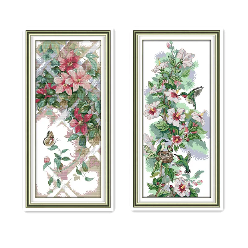 Joy Sunday Plant Flower Cross Stitch Kit 11CT 14CT Handmade DMC Embroidery Threads with Chinese Embroidery Kit DIY Needlework