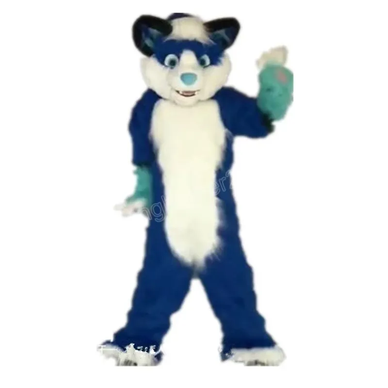 Hallowee Blue Long Fur Wolf Mascot Costume, Top Quality Cartoon Animal ...