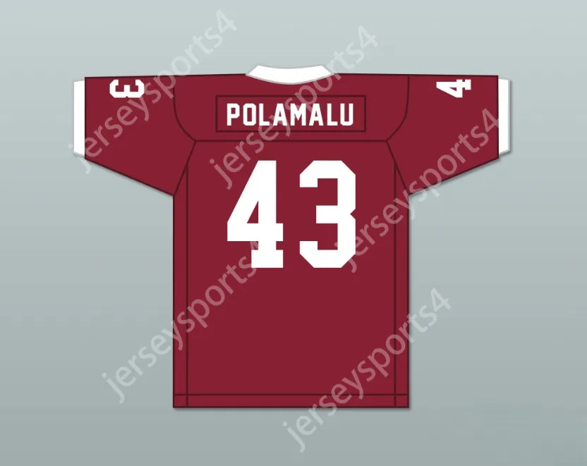 Niestandardowy numer nazwiska Męsość młodzież Troy Polamalu 43 Douglas High School Trojans Crimson Red Football Jersey 1 Top zszyte S-6xl