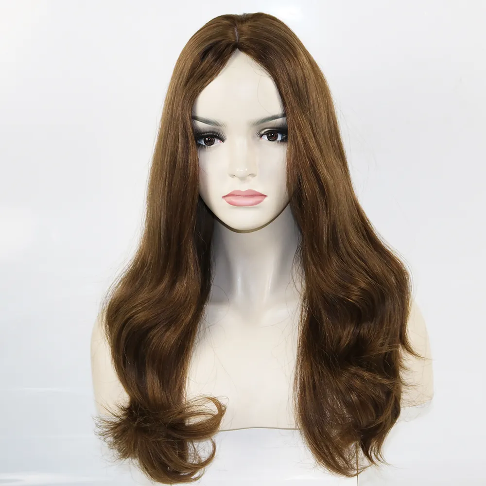 European Virgin Human Hair Jewish Wig Shevy Cap Silk Top None Lace Kosher Wigs High Density Light Brown Human Hair Wigs