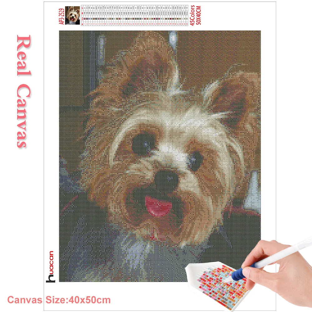 Huacan Dog Diamond Malowanie Zwierzęta Klejenie ścienne Pełne ćwiczenie haftowe mosaic Yorkshire Terrier Diamond Art