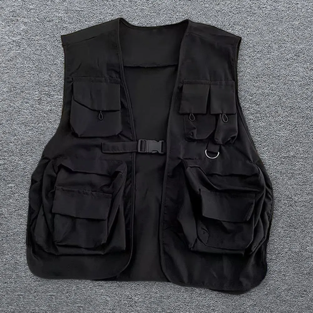 トップス OPEN AESTHETIC multi-pocket waistcoat Mens Mesh Cargo Utility Waistcoat Jacket Gilet Vest Tops