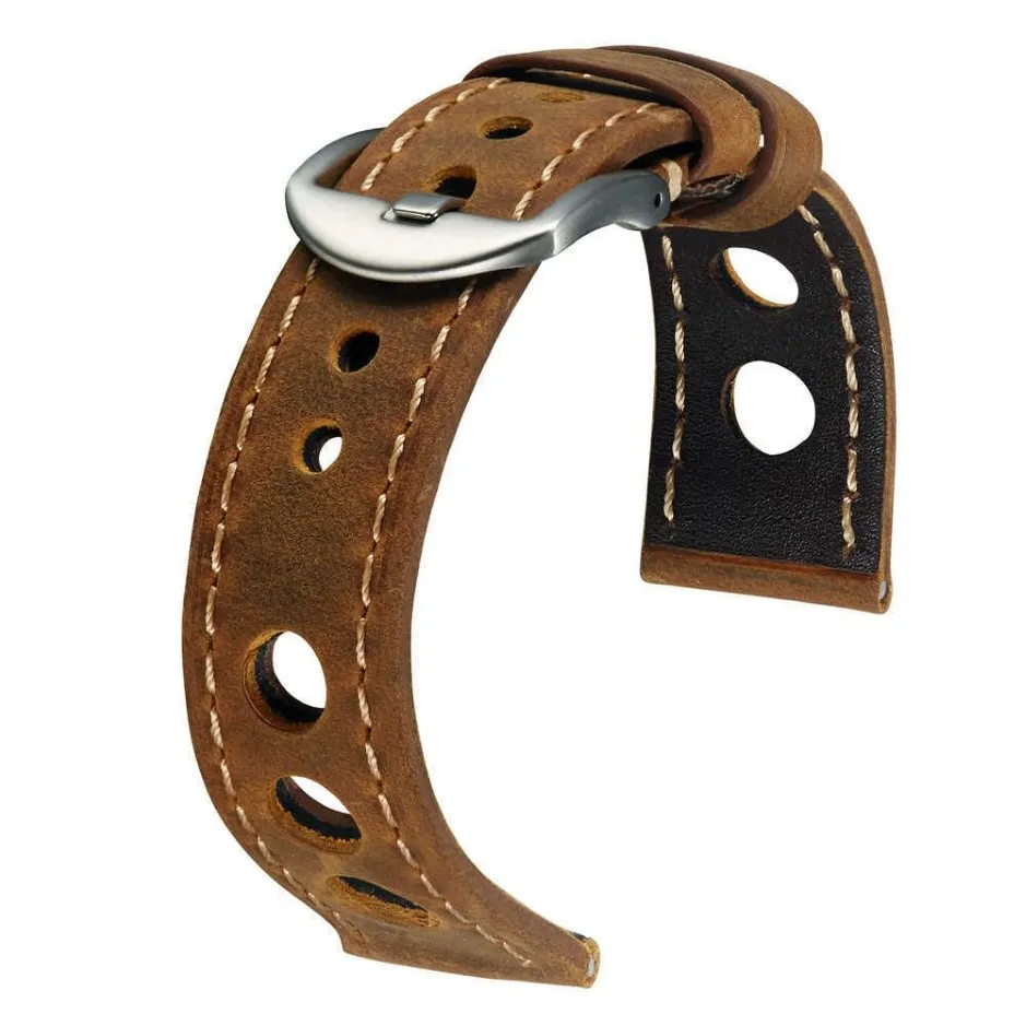 Relógio de couro genuíno Strap três buracos Banda de relógio macio respirável com fivela de cinturão cinturão 20 mm 22mm Vintage Brown H0315G