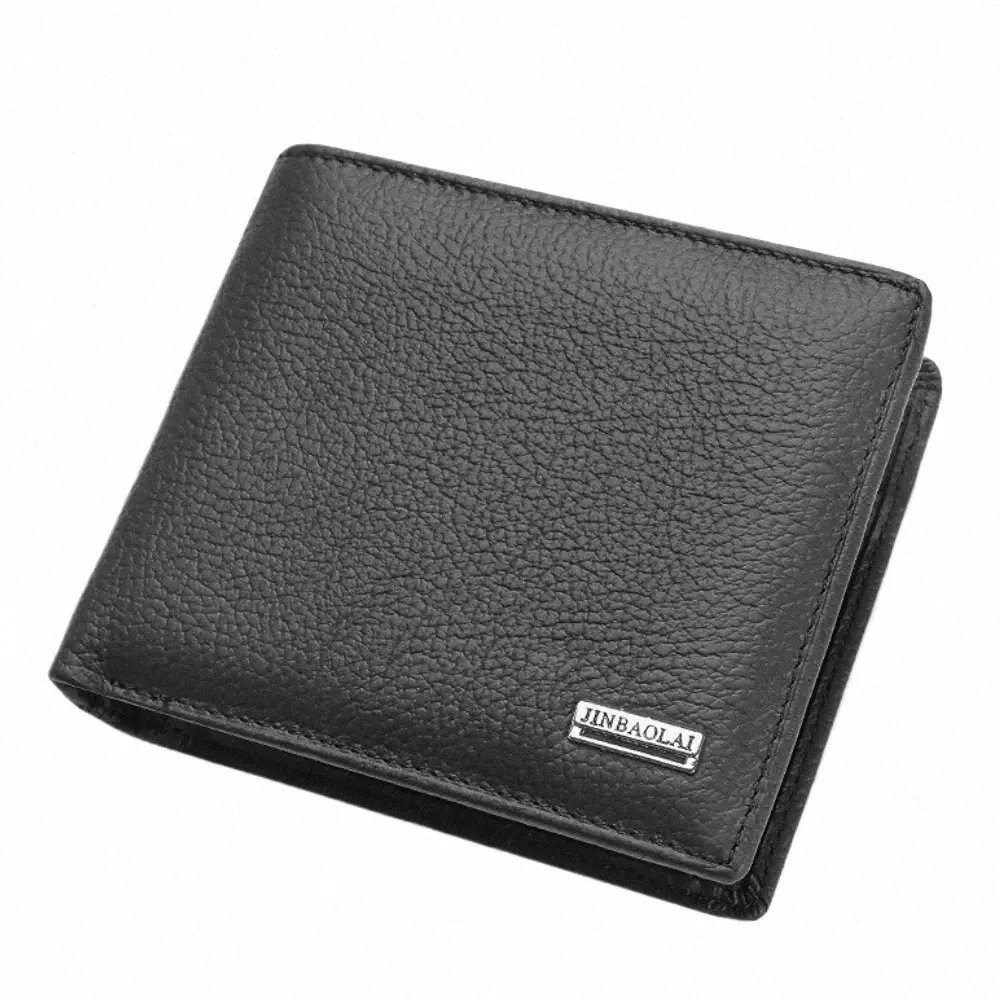 Portafoglio per uomini in pelle genuina Prodotto premium Portacnici della pelle reale per uomo Short Black Credit Card Cancella di ricevuta C borsa H4XE#