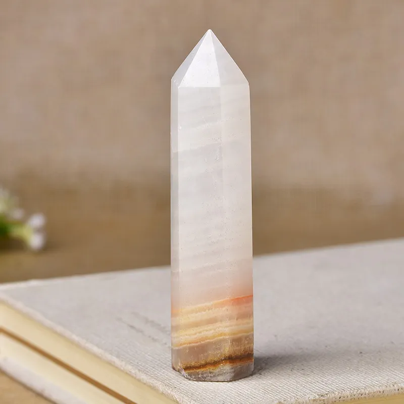 Natural Crystal Point Afghan White Jade Healing Obelisk Quartz Wand Ornament for Home Decor Reiki Energy Stone Pyramid gift