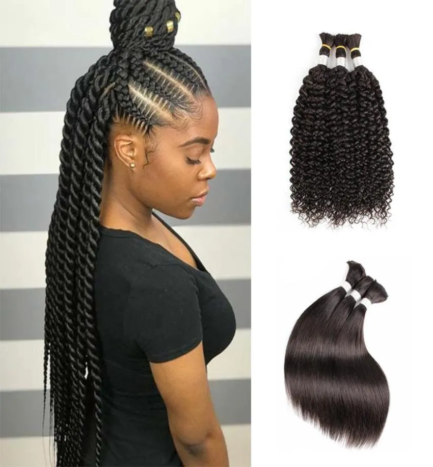 Kisshair Natural Color Hair Balks Straitement Jerry Curly Indien Human Hair 3pcslot pas Waft Curly Hair Black for Braiding4906306