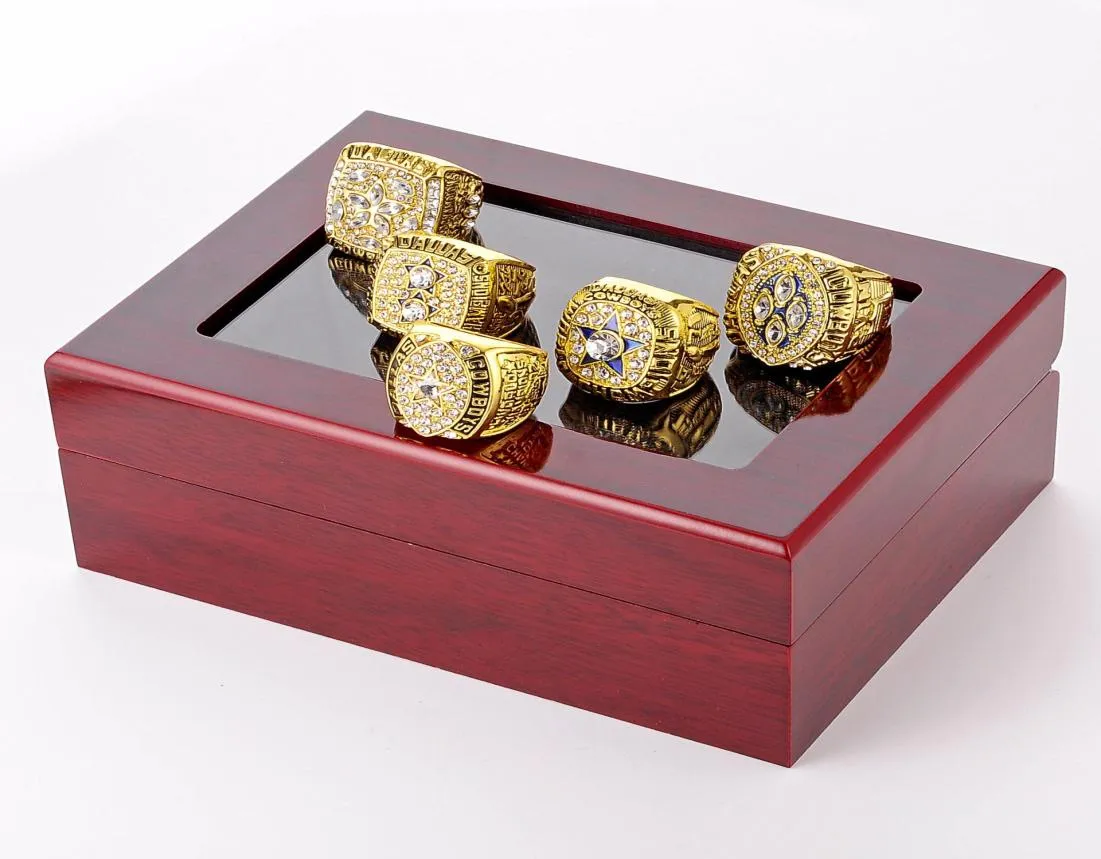 Fijne Superbowl FootballCowboys Championship Rings Wood Box Set sieraden Men039S Rings 5Pieceset Souvenir Men Fan Gift 2020 WHOL4698804
