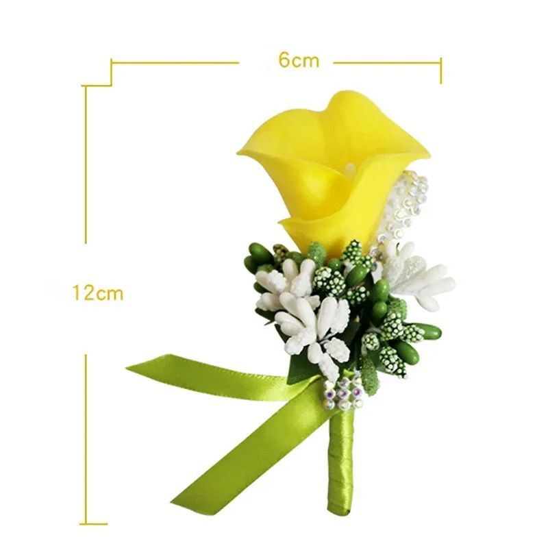 Meldel Corsage Boutonniere Pin de mariage Corsage Boutonniere pour le marié Fleur de demoiselle d'honneur Calla Lily Buttonhole Men de mariage Témoin