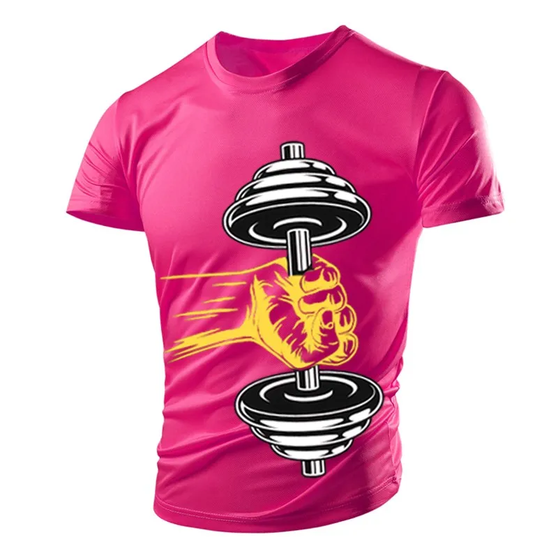 Men's Gym Dumbbell T-shirt with Stretch Fabric, 3D Printing