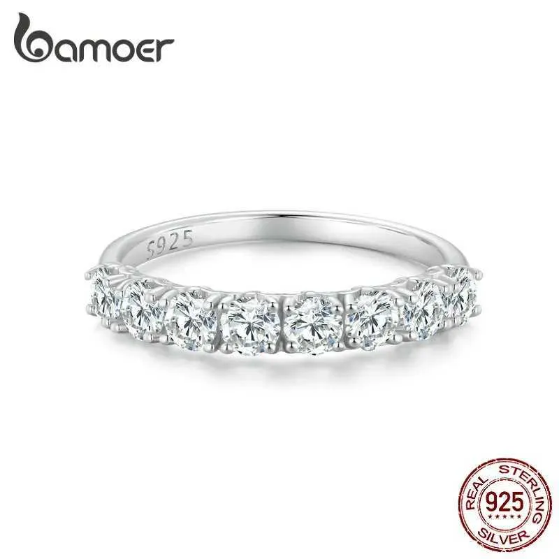 バンドリングbamoer 0.8ct d color vvs1 ex molybdenum Stone Ring 925 Sterling Silver Eternal Ring Womens Engagement Wedding Luxury Band J240410