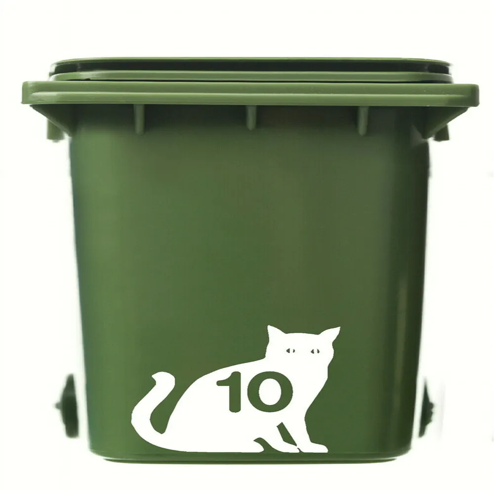 X 3 индивидуальные колеса мусорной корзины. Дом номер кошка дизайн симпатичные наклейки на кошки 2 цвета