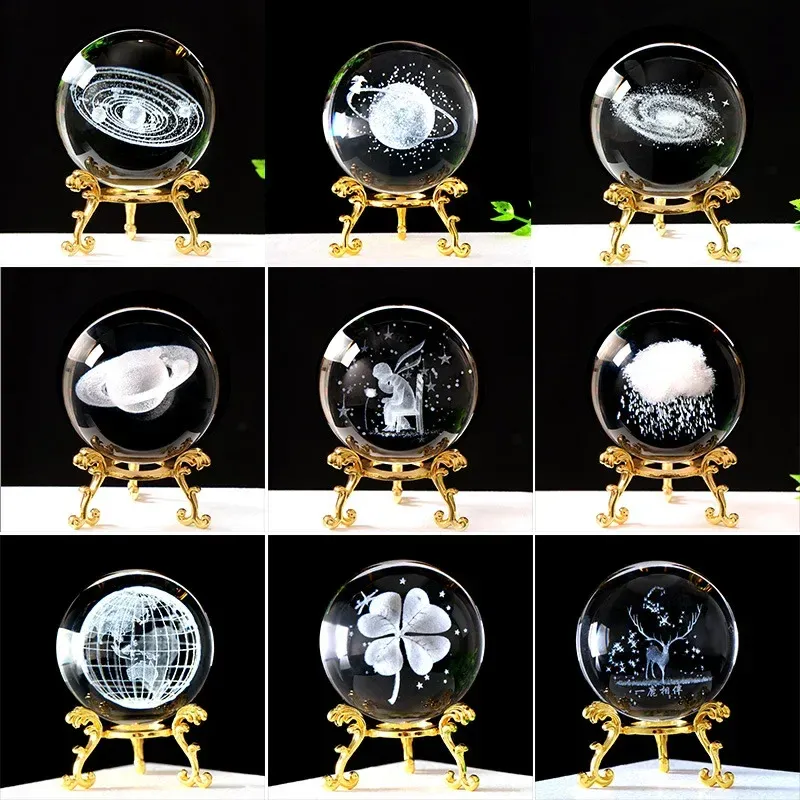 3D Crystal Ball met Stand Planet Laser gegraveerd zonnestelsel Globe Astronomy Gift Verjaardag Geschenk Glas Sphere Home Decoratie