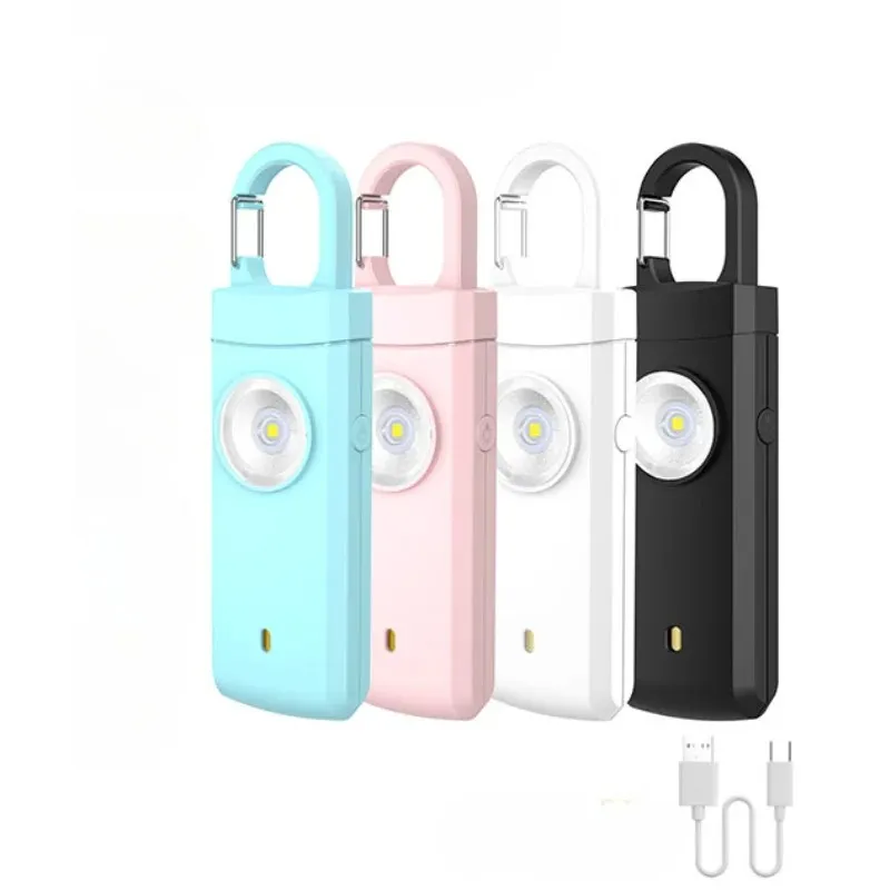 Lampe de poche LED d'autodéfense USB Lumière de trousseau rechargeable avec une alarme de sécurité fournit des femmes outil d'urgence en plein air