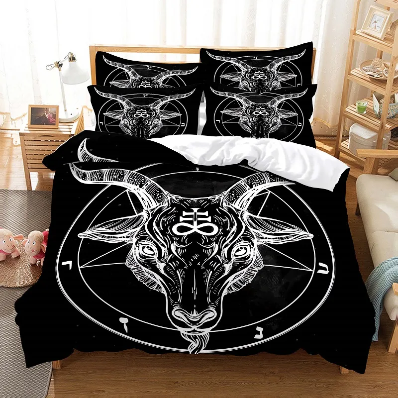 Cool Bull Head Duvet Cover Halloween Cross Bedding Set Microfiber Geometric Comforter Cover King Full For Kids Teen Adults Decor