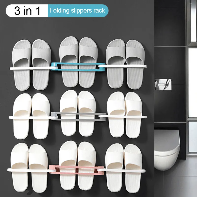 Bathroom Slippers Rack Wall Mounted Shoe Organizer Folding Holder ABS ...