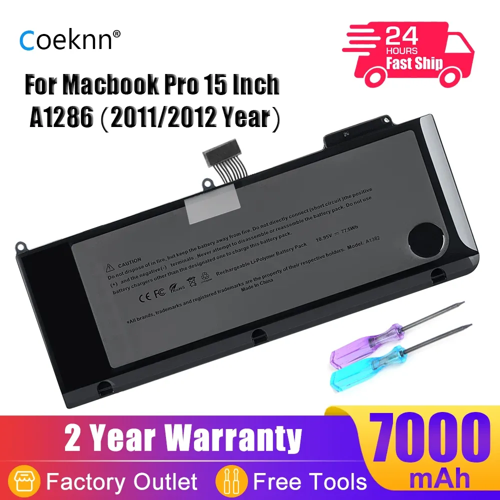 Batteries Coeknn A1382 Batterie d'ordinateur portable pour Apple MacBook Pro 15 "A1286 (début 2011 fin 2011 Version du milieu 2012) MD318LL / A MD322LL / A 77,5W