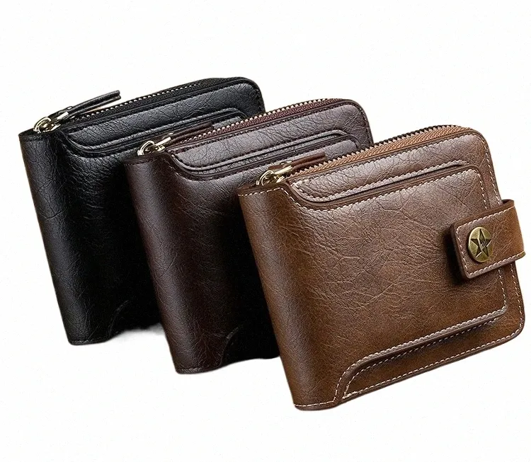 ビンテージスモールメンズウォレットPUレザーショートマンHasp Zipper Clutch Solid Porte Porte Feuille Hommes Porte Mnaie Homme U6ZV＃