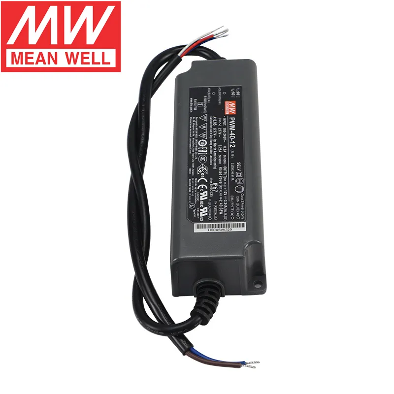 MEAN WELL PWM-40-12 IP67 Waterproof LED Lighting Transformer 40W AC to 12V 24V 48V DC Outdoor LED Driver Switching Power Supply