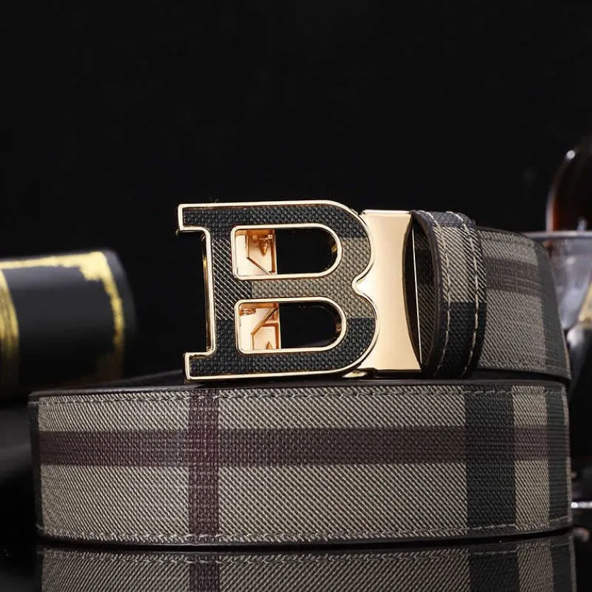 Men's Fashion Brand Leather Belt Designer Letter B Automatic Buckle Plaid Business Casual Belt190d