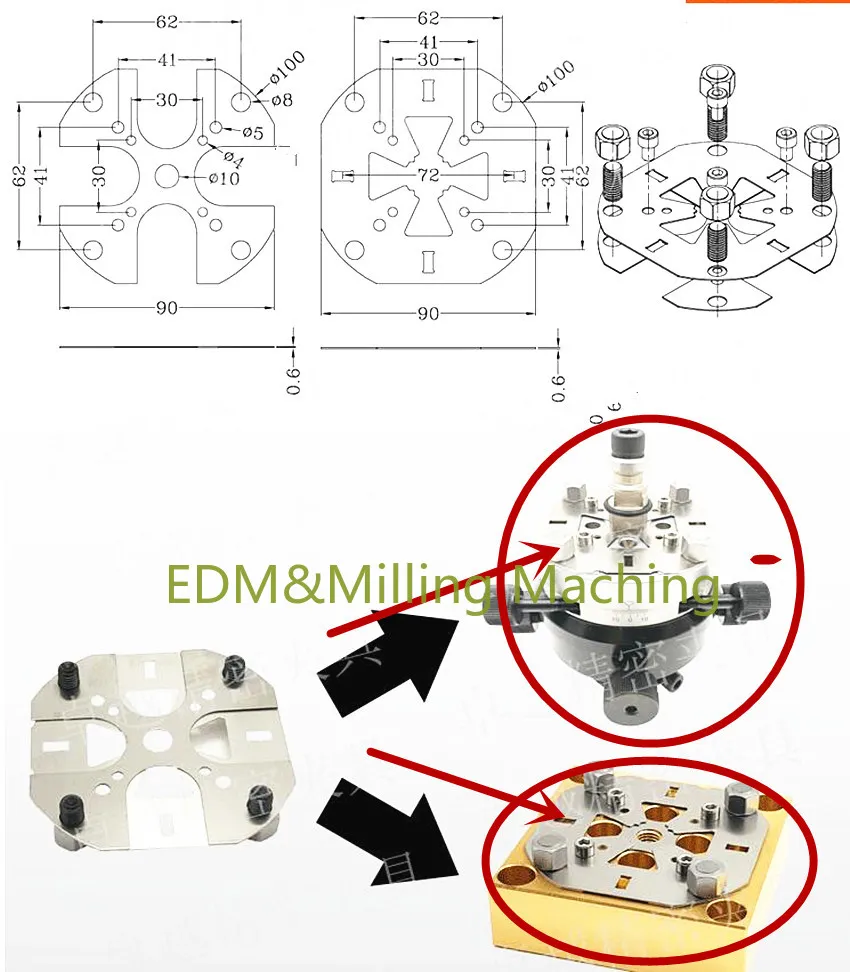 CNC EDM Draad Machine Taise Elektrode -armatuur Bewerkingsgereedschap ER -houder Positionering Plaats 50x50mm 90x90mm