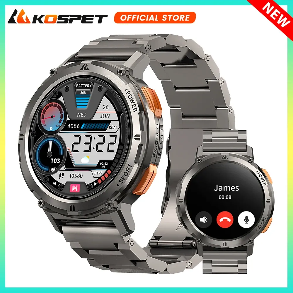 Watches Kospet Tank T2 Men's Smart Watch AOD Smartwatch Amoled Ai Voice Bluetooth Ring 5Atm Waterproof Digital Electronic Smartwatches