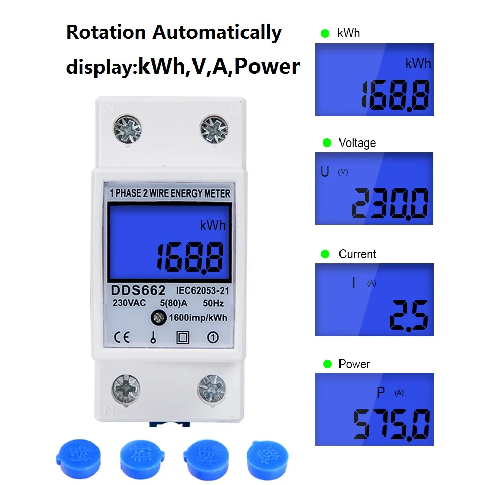 5 (80) A 230V DIN RAIL 50Hz digitale energiemeter kWh din railmeter lcd display dds662 digitale eenfase kwh teller reset