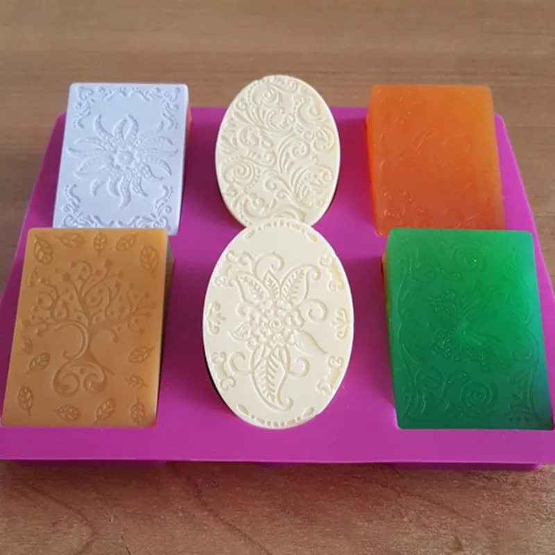 Molde de sabão de silicone para sabonete 3d 6 formas oval Sabão retângulo molde artesanal Flores artesanais Banheiro cozinha molde de sabão