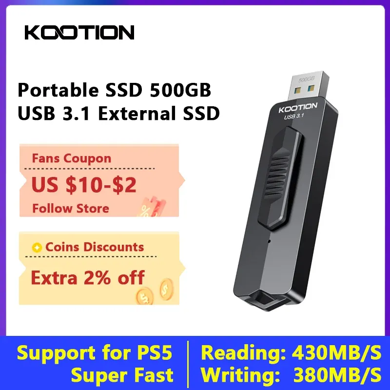 Drives Kootion U50P Zewnętrzny przenośny napęd w stanie stałym 500 GB USB 3.1 Zewnętrzny SSD dla systemu Windows Android Linux PS4 PS5 Zapój się PSSD