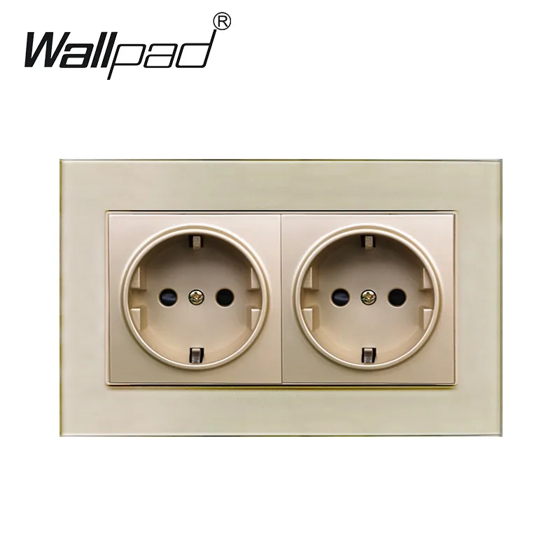 Double EU Power Socket Glass Panel Wallpad 16A European Standard Power Wall Outlet 146 mm * 86 mm