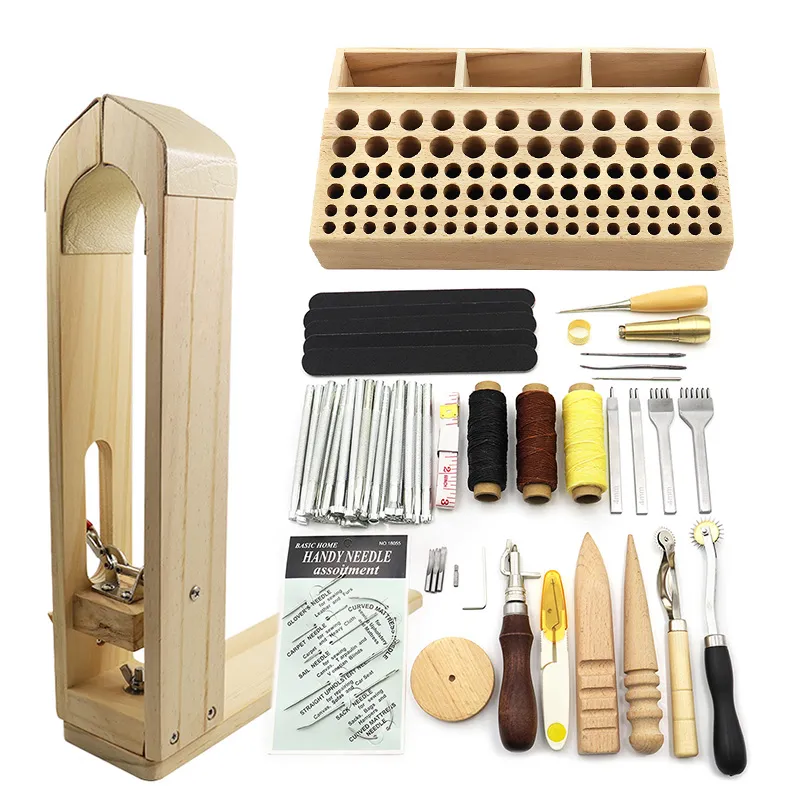 QJH Professional Leather Craft Tools Kit Hand Sying Stitching Punch Carving Work Sadel Set Accessories Diy Tool Set