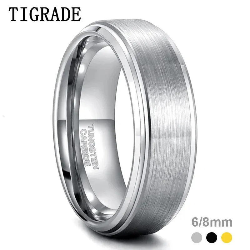 Tigrade 68mm Tungsten Carbide Ring Men SilverBlackGold Color Brushed Wedding Band Male Engagement Rings For Women bague 240322