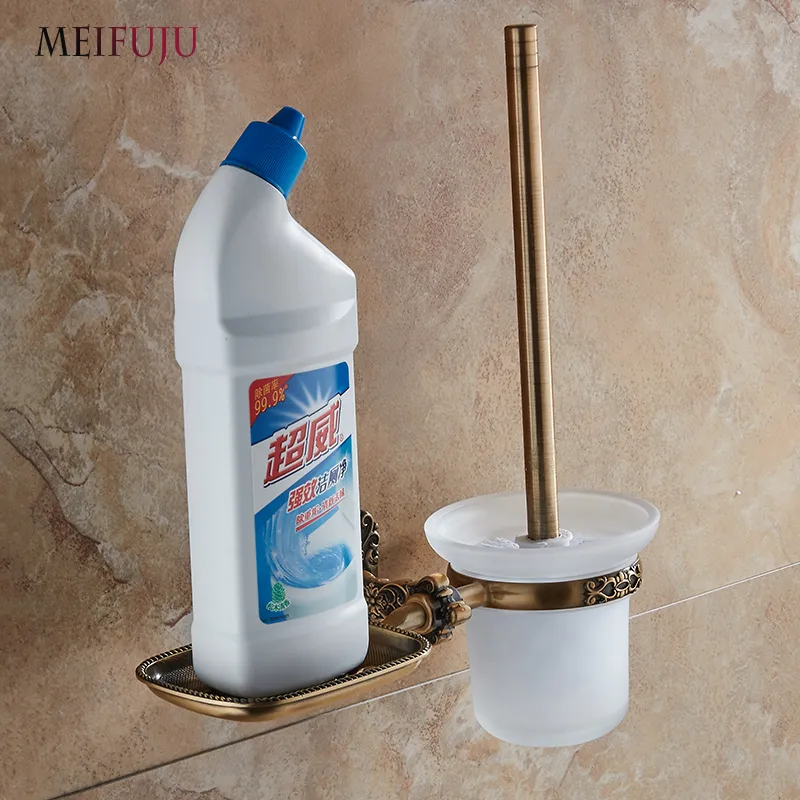 Salle de bain Blanc White en aluminium Brosse de toilette Brusque avec étagère Mur Moup de toilette Porte-bronze Bronze Accessoires de salle de bain