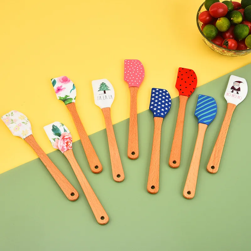 Petite manche en bois gâteau en silicone spatule à crème antiadhésive beurre de boulangerie de boulangerie mélangeur de pâte de cuisine mélangers de pâtisserie au chocolat