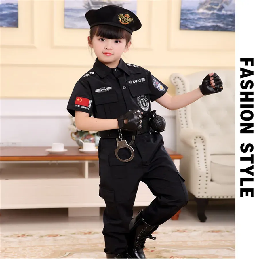 Bambini della polizia stradale poliziotto Cosplay costumi poliziotti uniformi ragazze gonfie pieghettate della gonna studente team Halloween Party Performance