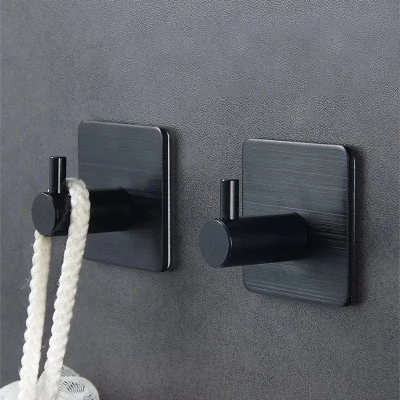 Black Self Adhesive Hooks: Multi-Purpose Wall Hanger for Towels ...
