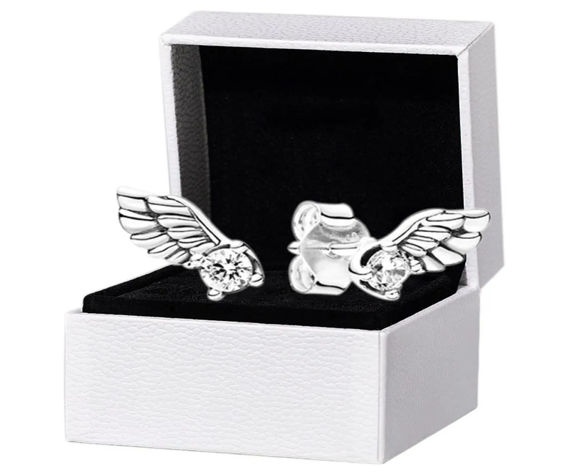 925 Sterling Silver Angel Wing Studki Oryginalne zestawy pudełka dla kobiet CZ Diamond Party Conring Kolczyka Set4913197