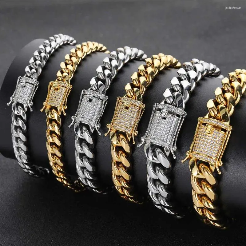 Link Armbanden Zware roestvrij staal Miami Cubaanse armband 6mm-10 mm Gold verguld met CZ Clasp premium hiphop sieraden voor mannen vrouwen
