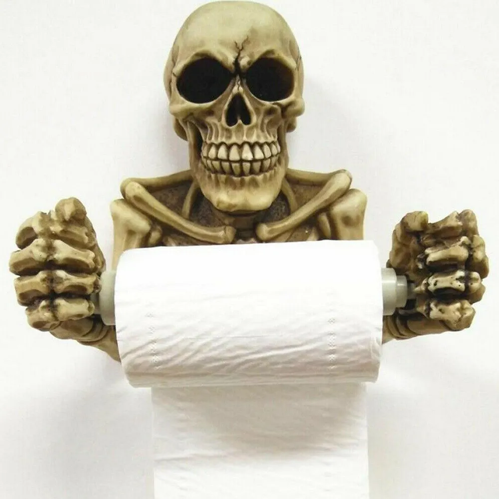 Skull Toilet Paper Roll Holder Wall Mount Dry Towel racks Bathroom accessories Home Kitchen organizer Decor