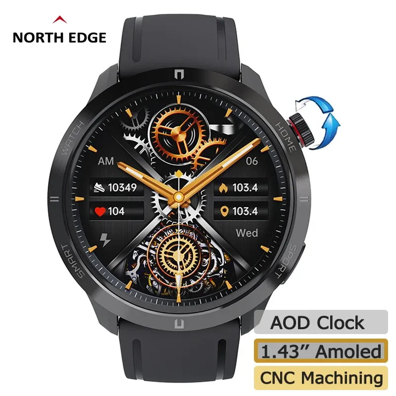 Montres North Edge 2023 Amoled Screen Smart Watch AOD Clock Bluetooth Appelez 100 + Mode sportif Séquence cardiaque Blood Oxygène Pression Smart