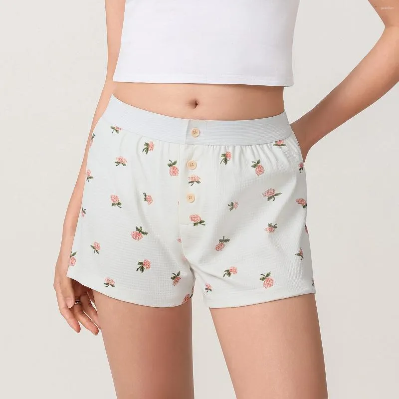 Shorts femininos verão doce lounge floral para mulheres casuais elástico médio calças curtas calças curtas