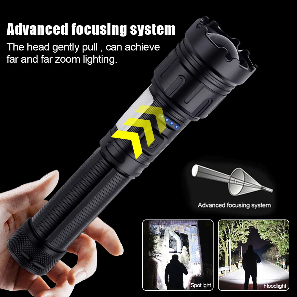 30W WIT LEP Zorglamp Zoomable Hunting Scout Light Type-C Oplaadbare COB Side Torch Waterdichte Ultra lange afstand Lantaarn