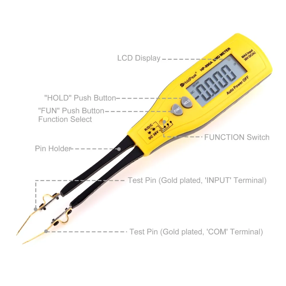 SMD Tester Auto-Ranging Digital Multimeter with Diode Test, Data Hold ...